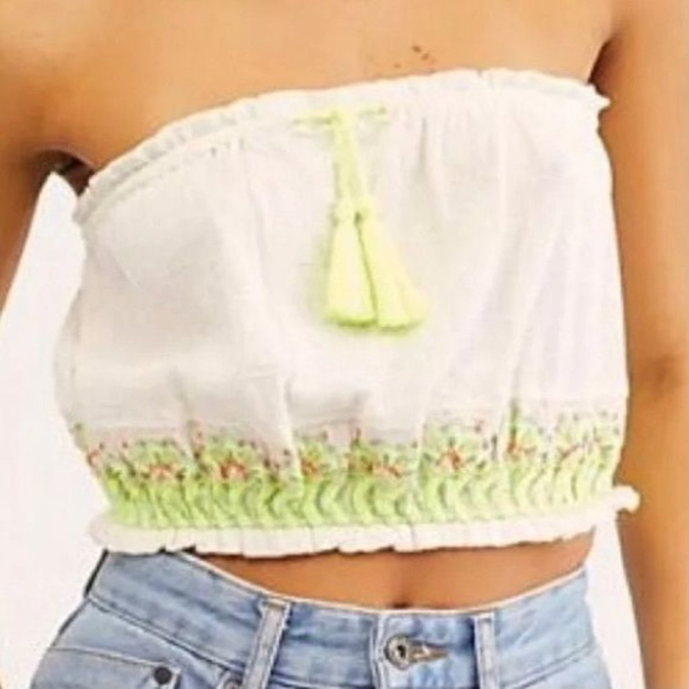 Free People Size L No More Tiers Tube Top Large Neon Green Tassel Boho Chic